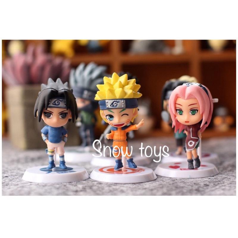 Mô hình Naruto - Set 6 nhân vật Uzumaki Naruto Uchiha Sasuke Haruno Sakura Hatake Kakashi Momochi Zabuza Haku - Cao 7cm