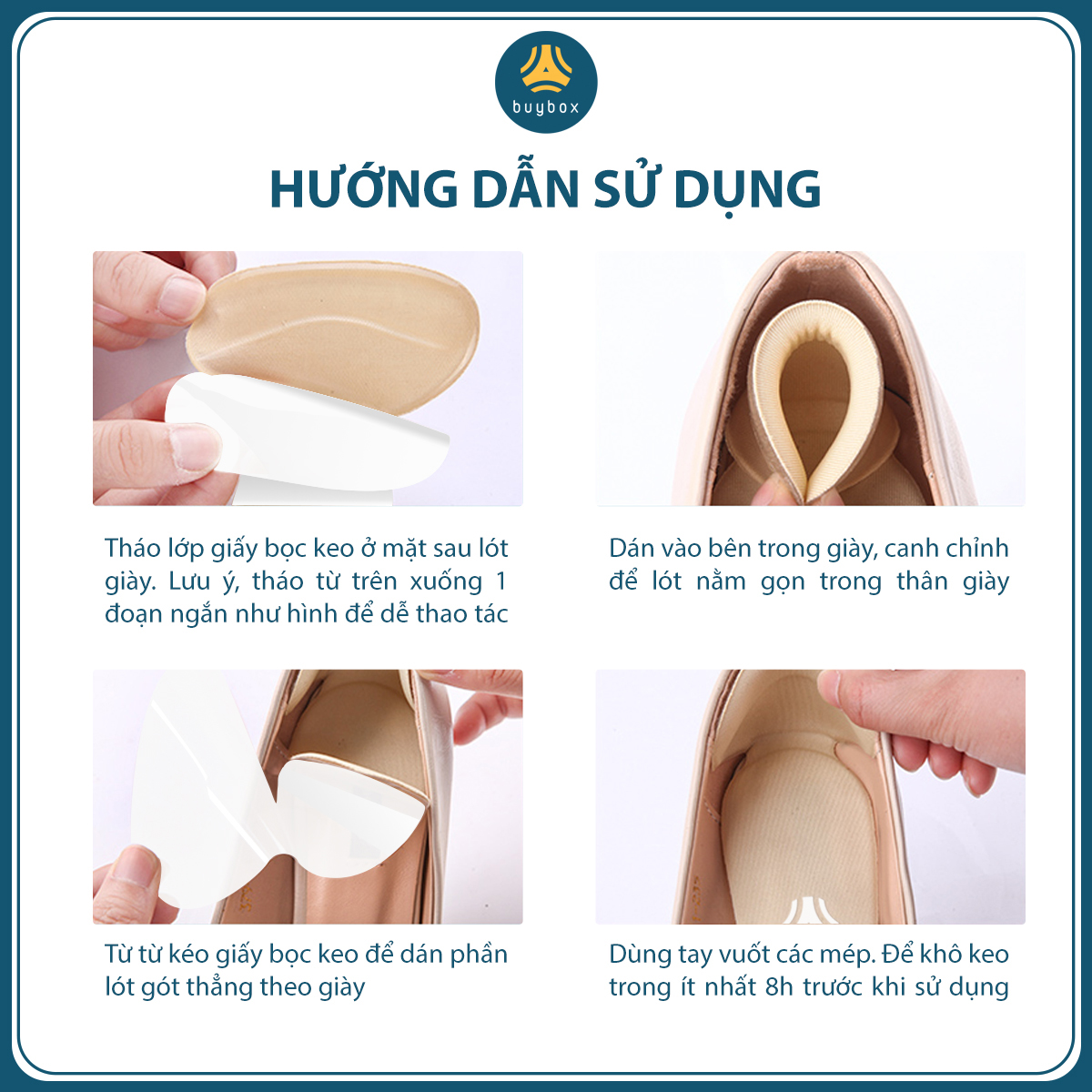 Lót gót chân chất liệu EVA ép hạt silicone cao cấp giúp giảm size, bảo vệ gót chân có keo dán cố định - Buybox - BBPK208