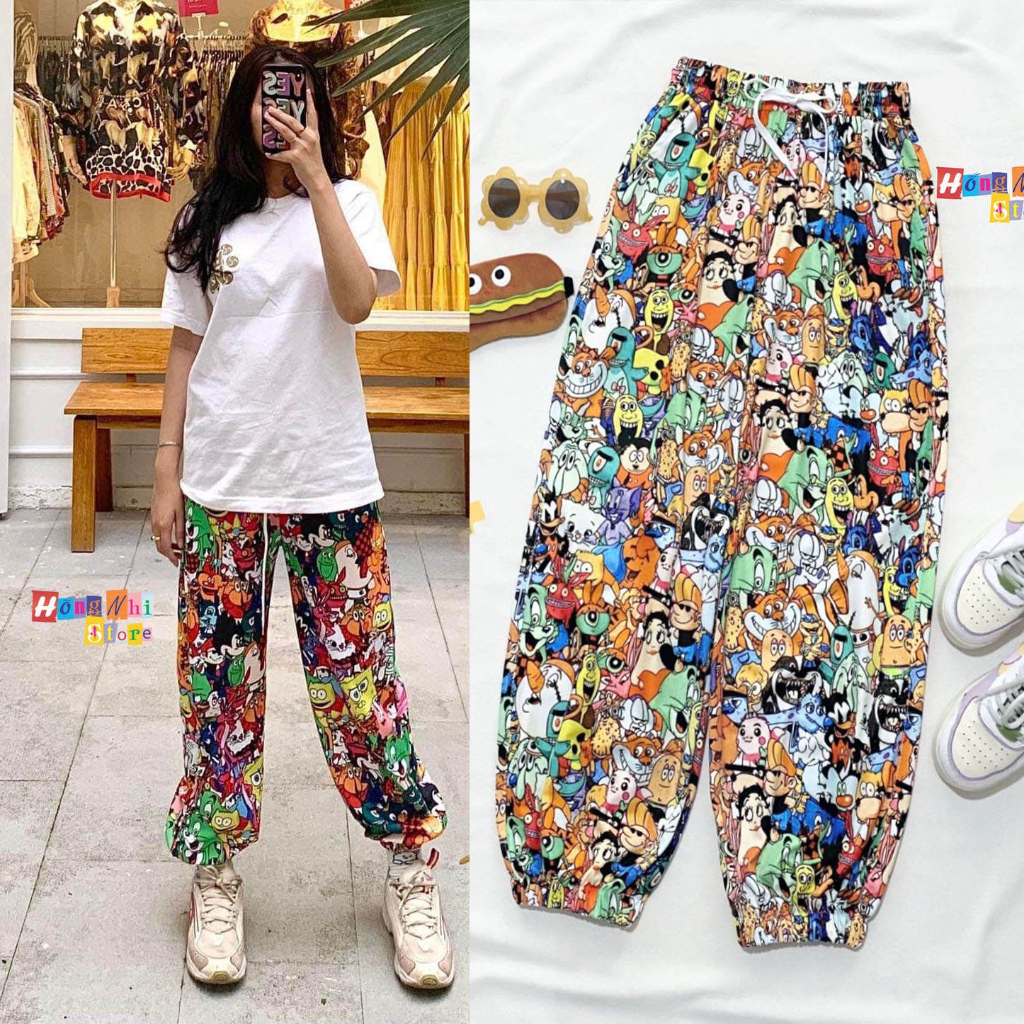 Quần Hoạt Hình Dài Bo Lai Cartoon Pant V2 Oversize Ulzzang Unisex - MM