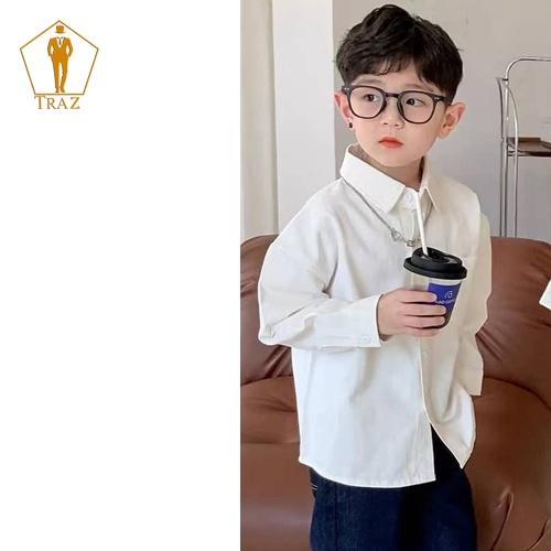 Áo sơ mi TRAZ trắng tinh khiết sang trọng cho bé trai và gái 9-45kg