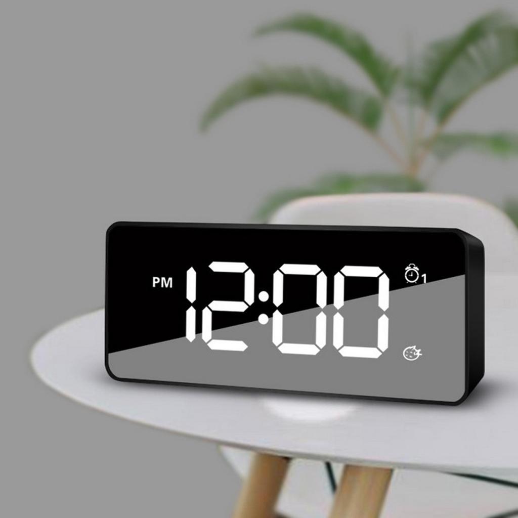 Dual USB Digital LED Clock Snooze Mirror Alarm Clock Time Backlight, for Bedroom Office Travel - Also Battery Powered