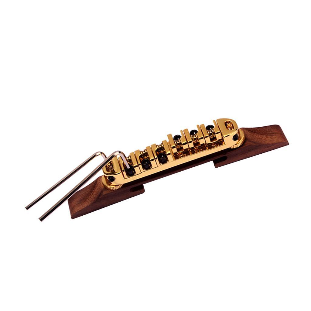 ARCHTOP JAZZ GUITAR BRIDGE WITH ROLLER SADDLES, ROSEWOOD BASE METAL SADDLE