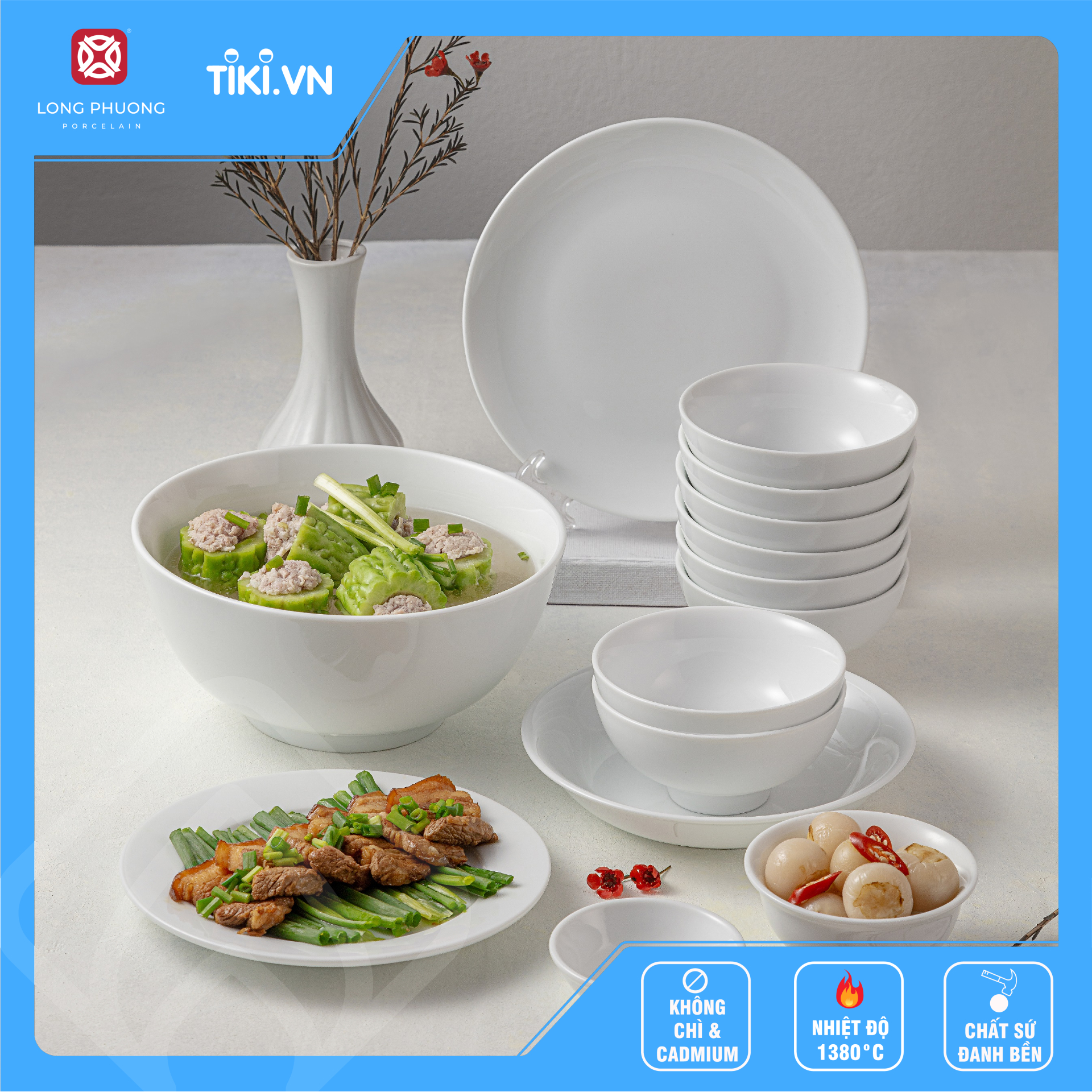 Combo Cát Tường- Bộ quà tặng tết bát đĩa cao cấp Long Phương