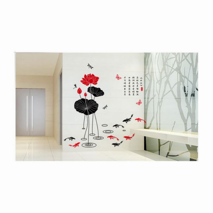 Decal Dán Tường Cá Chép Và Hoa Sen PK255