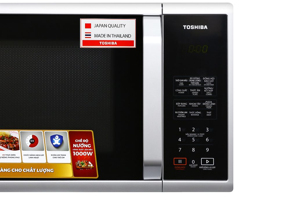 Lò vi sóng Toshiba ER-SGS23VN - Dung tích 23L - Xuất xứ Thái Lan - Có chức năng nướng - Điện tử - Công suất 800W - Hàng chính hãng, bảo hành 12 tháng, chất lượng Nhật Bản