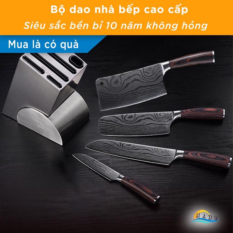 Bộ dao nhà bếp cao cấp inox chất lượng cao cắt ngọt sắc bén bền bỉ tay cầm êm thoải HADU