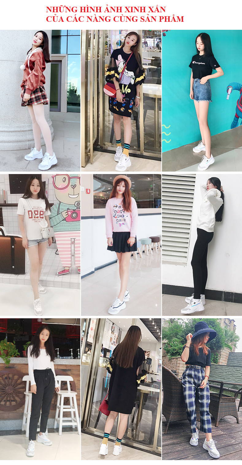 GIÀY SNEAKER NỮ THỂ THAO ĐẾ ĐỘN SIÊU ÊM THOÁNG KHÍ ĐẾ ĐÚC CAO SU NGUYÊN KHỐI PHỐI FULL SIZE VIỀN MÀU CÁ TÍNH TĂNG CHIỀU CAO (NHƯ HÌNH) CTSCG255