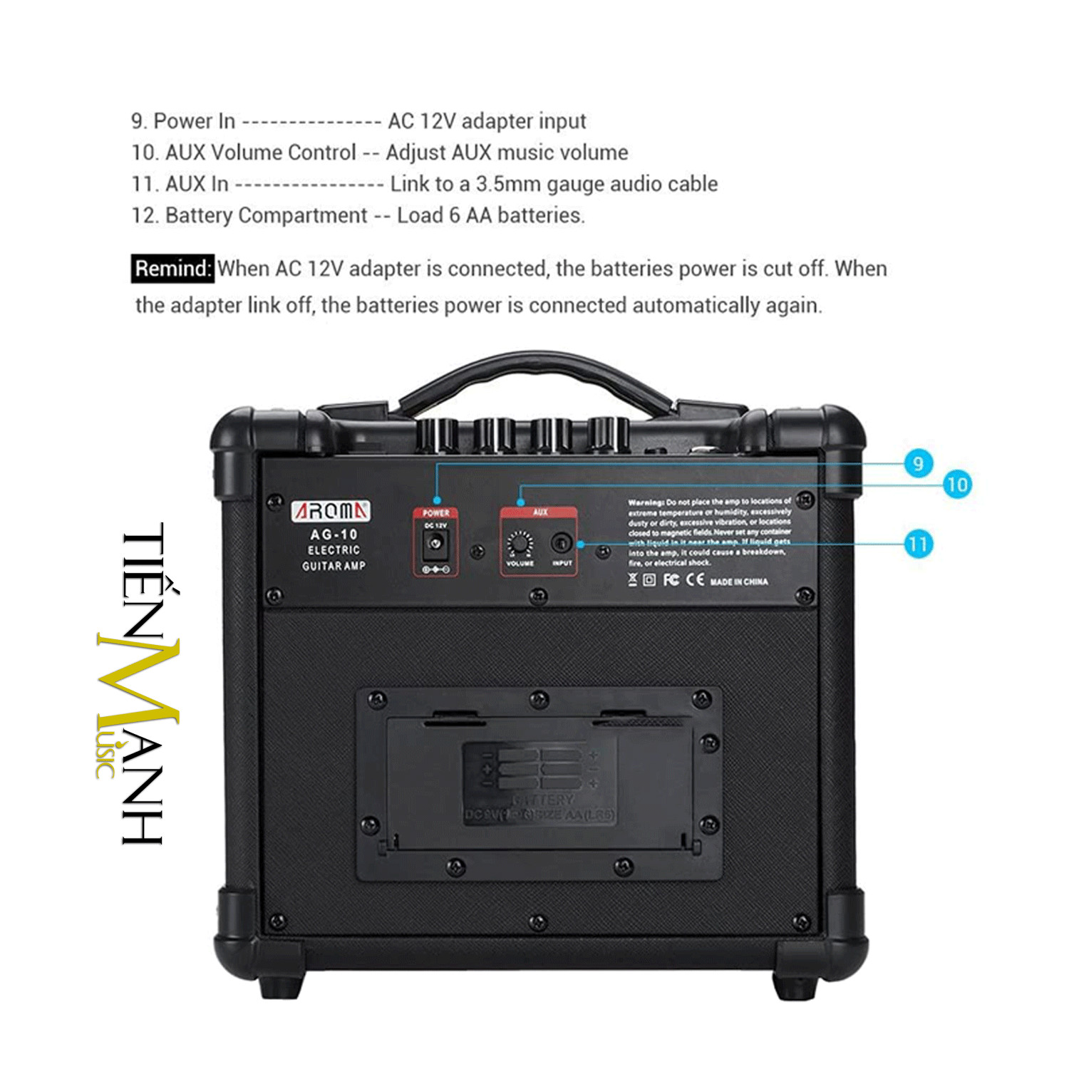 Amply Aroma AG-10 BK - Loa Ampli Guitar AG10 Amplifier Hàng Chính Hãng - Kèm Móng Gẩy DreamMaker