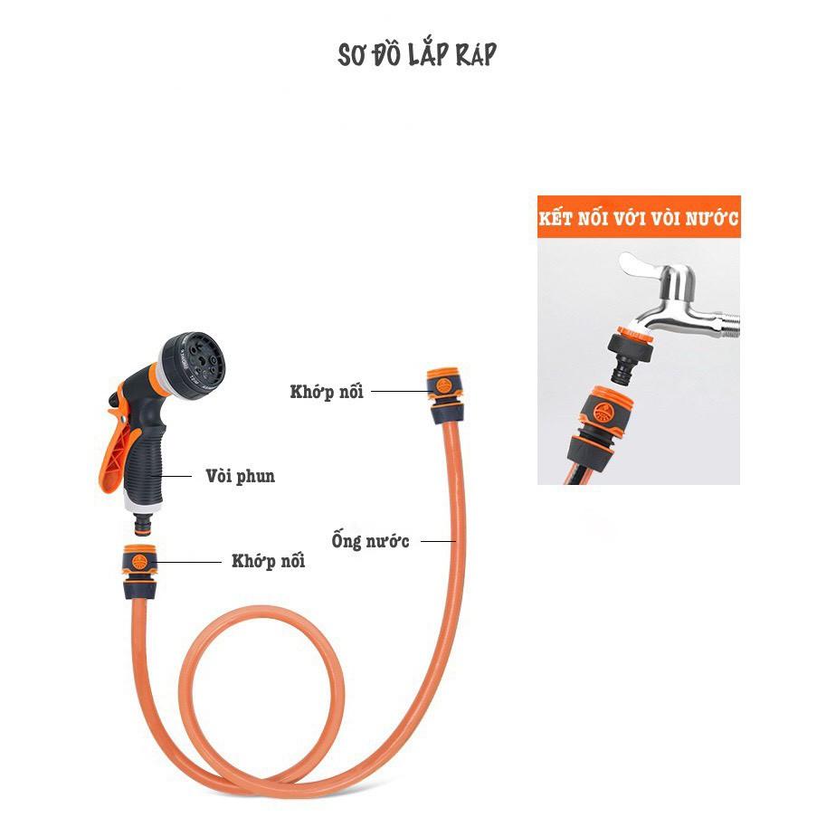 10m Dây tưới nước 3 lớp không gập không xoắn dùng 5 - 7 năm và bộ vòi tươi cây đa năng 8 chức năng