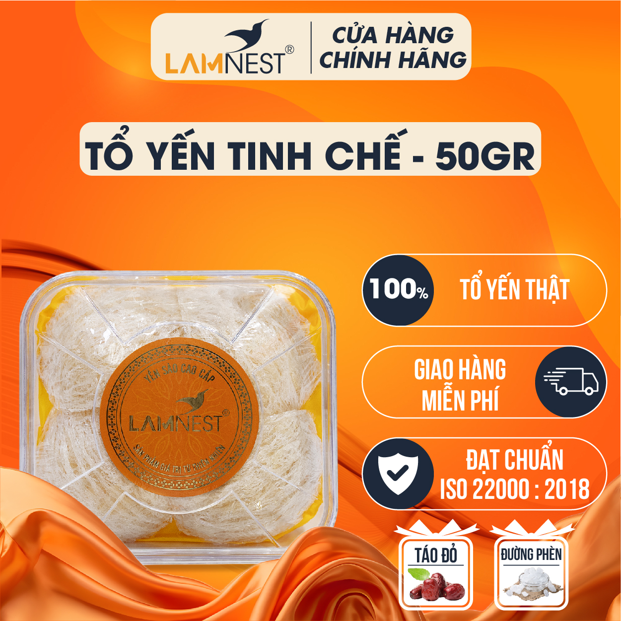 Tổ yến tinh chế Yến sào cao cấp Lamnest Tổ yến nguyên chất 100% (Tặng táo đỏ, đường phèn)