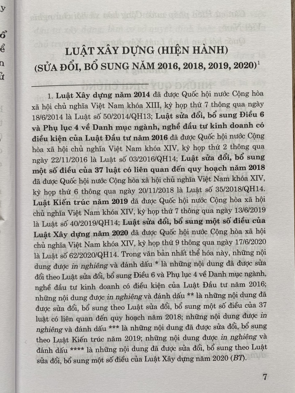 Luật Xây Dựng ( hiện hành ) ( sửa đổi, bổ sung năm  2018, 2019, 2020 )