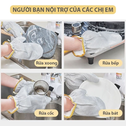 Bộ Đôi Găng Tay Rửa Chén Bát Sợi Thép Đa Năng