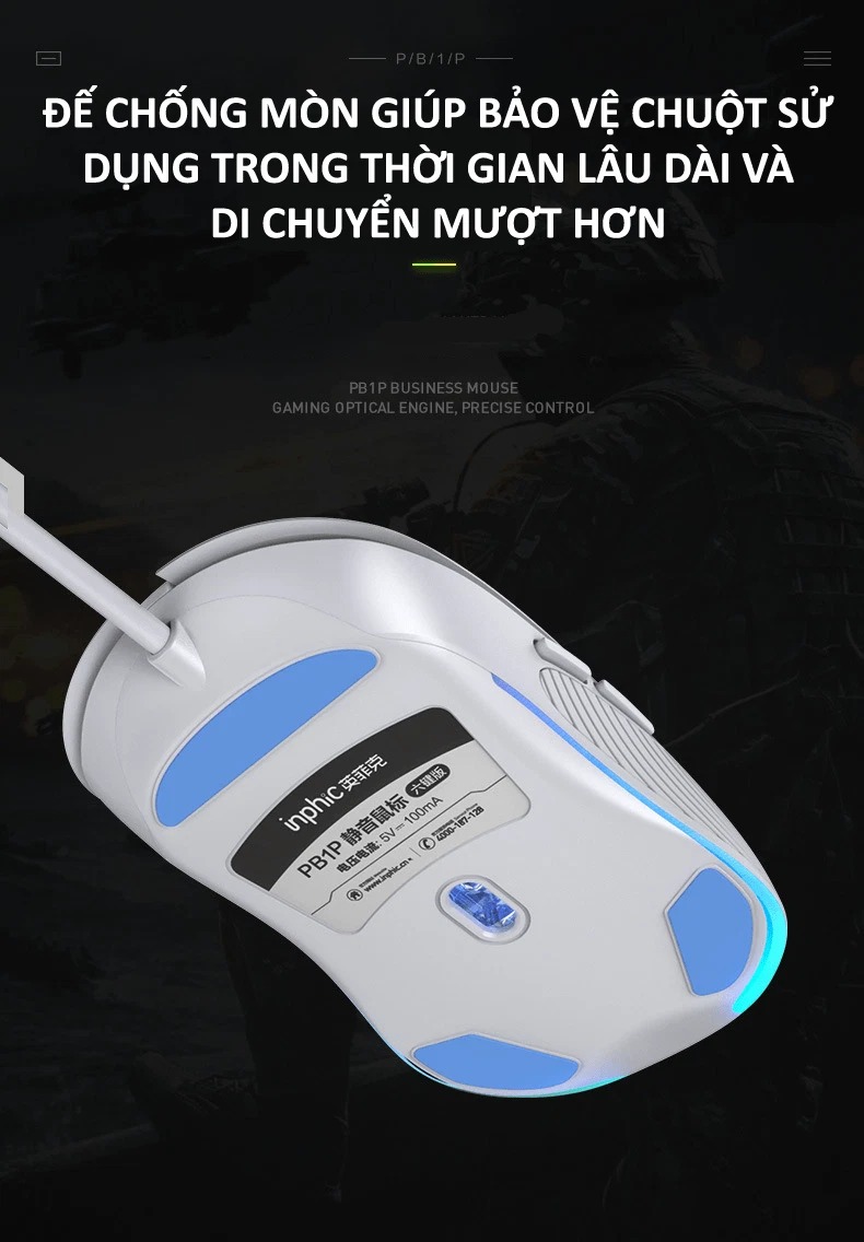 Chuột có dây INPHIC PB1P 6 nút với độ DPI lên đến 4800 phù hợp cho game thủ, văn phòng, photoshop - HÀNG CHÍNH HÃNG