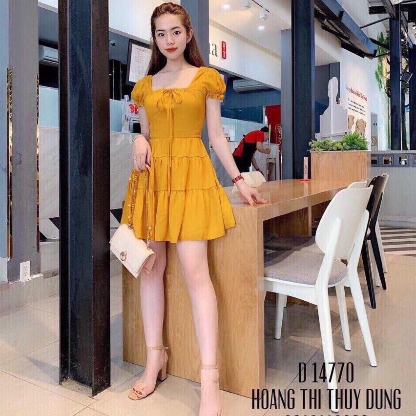 Váy đầm nữ dáng xòe tay con cột nơ cổ dành cho nữ HT10 AM