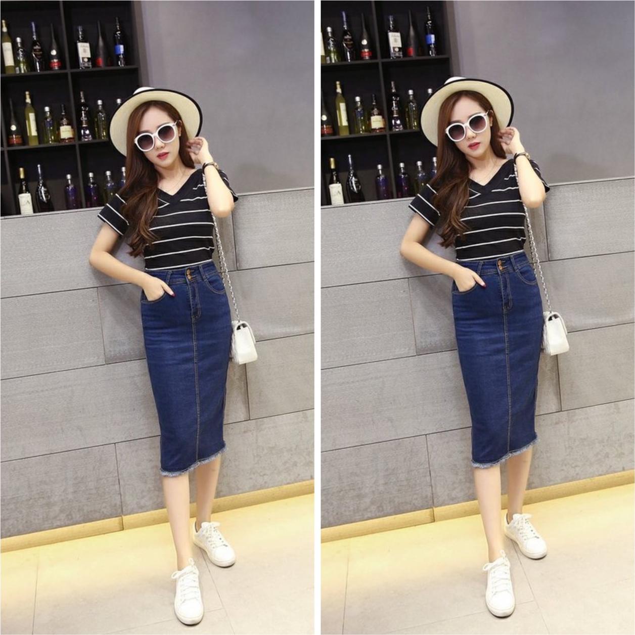 CHÂN VÁY JEAN DÀI BIG SIZE LƯNG CAO CO GIÃN MẠNH DÀI DƯỚI GỐI MÀU XANH ĐEN - DƯỚI GỐI - 32