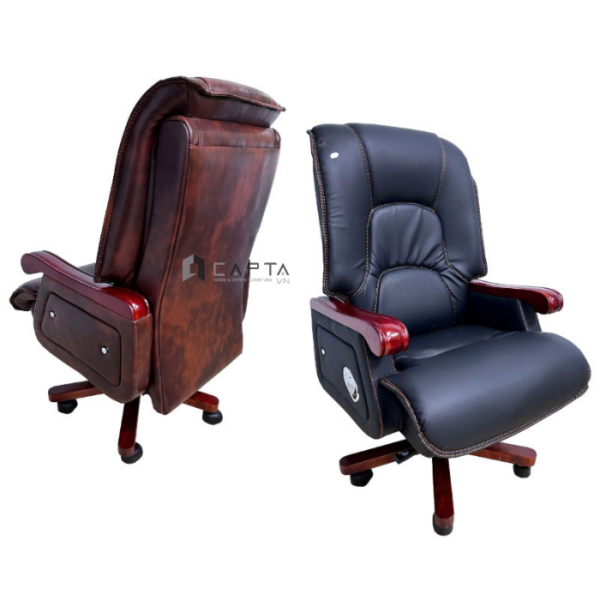 Ghế làm việc dành cho Giám đốc CD7158-P Nội thất Capta Ghế làm việc dành cho Sếp nệm pu màu nâu và đen tay ghế gỗ sơn pu bóng ngả lưng nghĩ trưa chân thép ốp gỗ xoay có pen tăng giảm độ cao