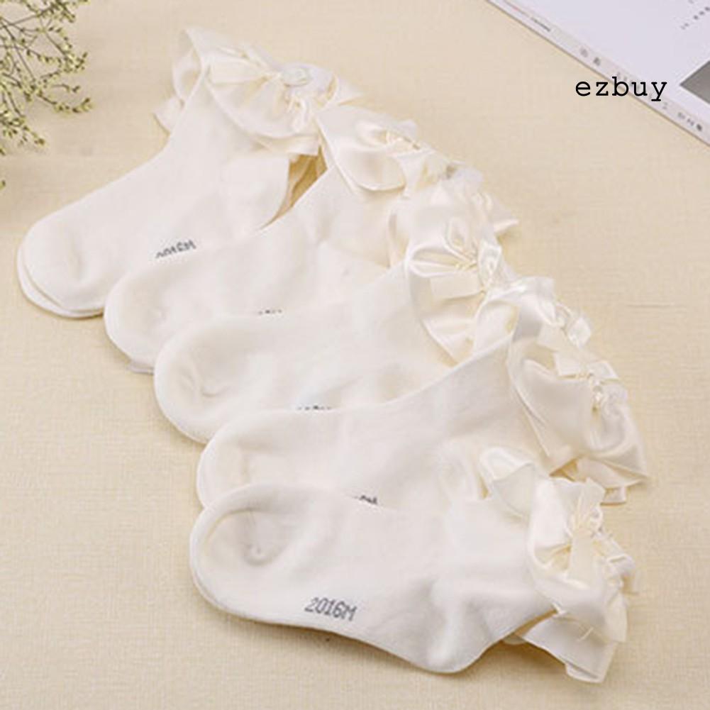 Vớ cotton màu trơn đính nơ đáng yêu cho bé gái