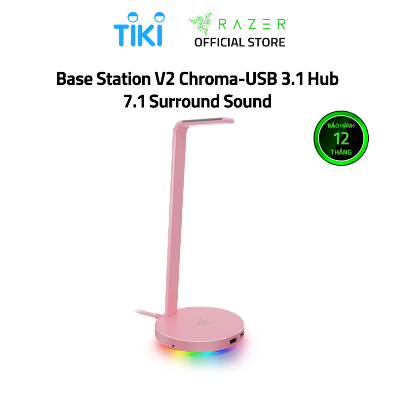 Giá treo tai nghe Razer Base Station V2 Chroma-USB 3.1 Hub-7.1 Surround Sound-Hồng(Quartz)_RC21-01510200-R3M1- HÀNG CHÍNH HÃNG