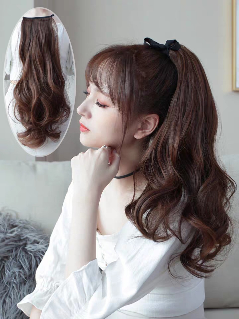 Tóc giả cột xoăn kiểu Hàn siêu sang chảnh, cam kết y hình, giống tóc thật 100%, chất tơ Hàn cao cấp loại 1, chịu nhiệt tốt có thể bấm uốn, duỗi, gội thoải mái