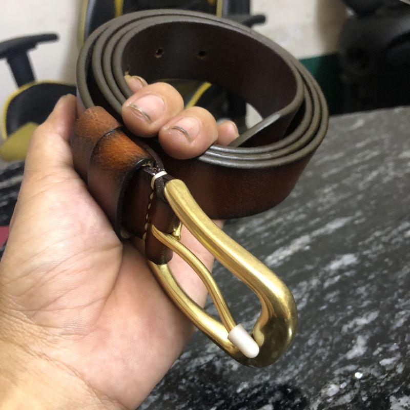 Thắt lưng nam da bò thật nguyên tấm khóa kim đồng đúc TM37 Dây nịt nam bản nhỏ 3.5cm bảo hành ba năm