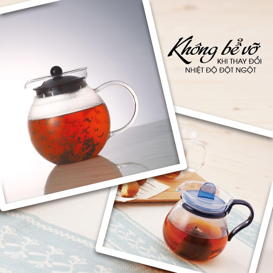 Bình trà thủy tinh Iwaki 400ml - xanh dương
