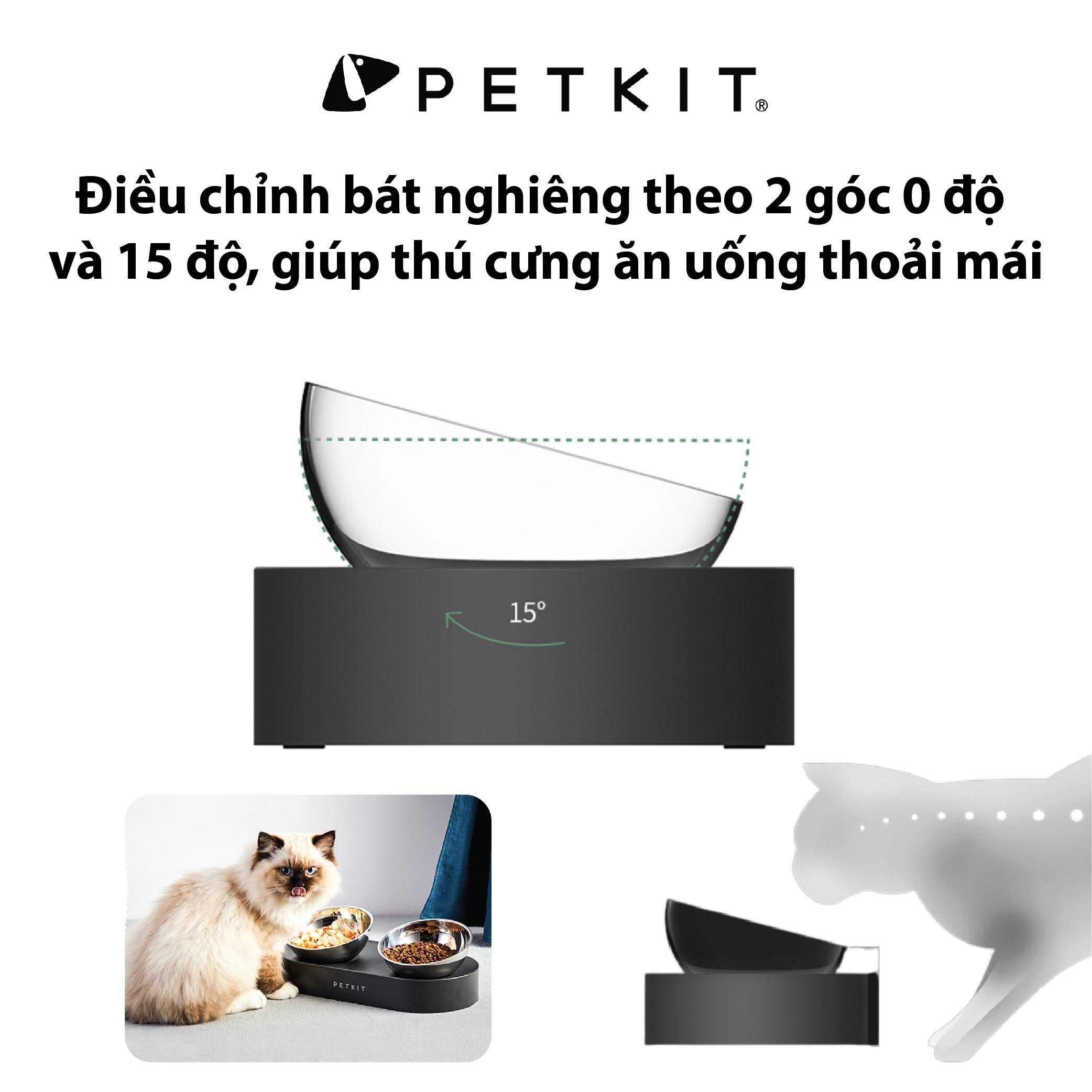 Bát Ăn Đôi, Chén Ăn Chống Gù Cho Chó Mèo Petkit