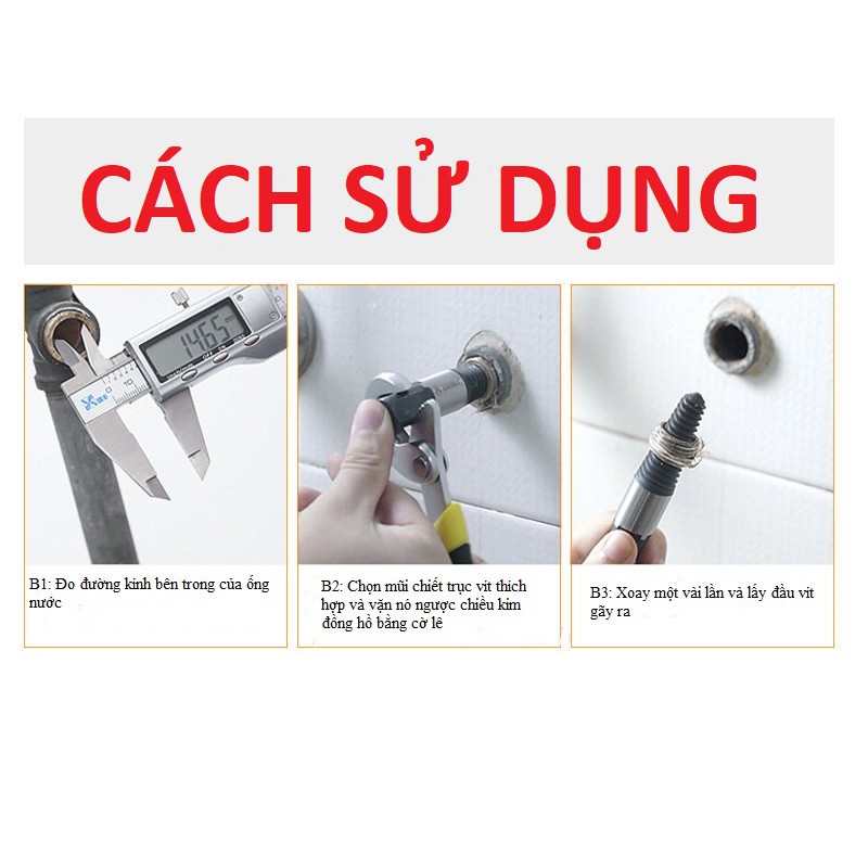 Bộ tháo bu lông ốc vít gãy 8 cây (3-26mm), dụng cụ mở ốc vít, mũi khoan lấy ốc gãy LS700402