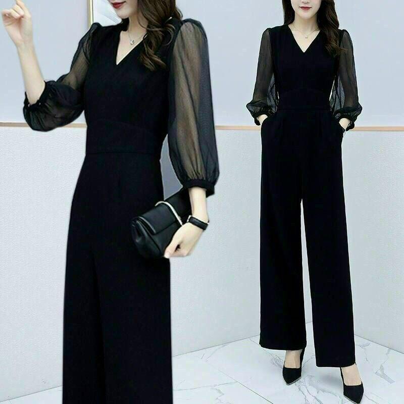 Jumpsuit Đen Phối Tay Dài Sang Trọng, Nổi Bật, Tinh Tế