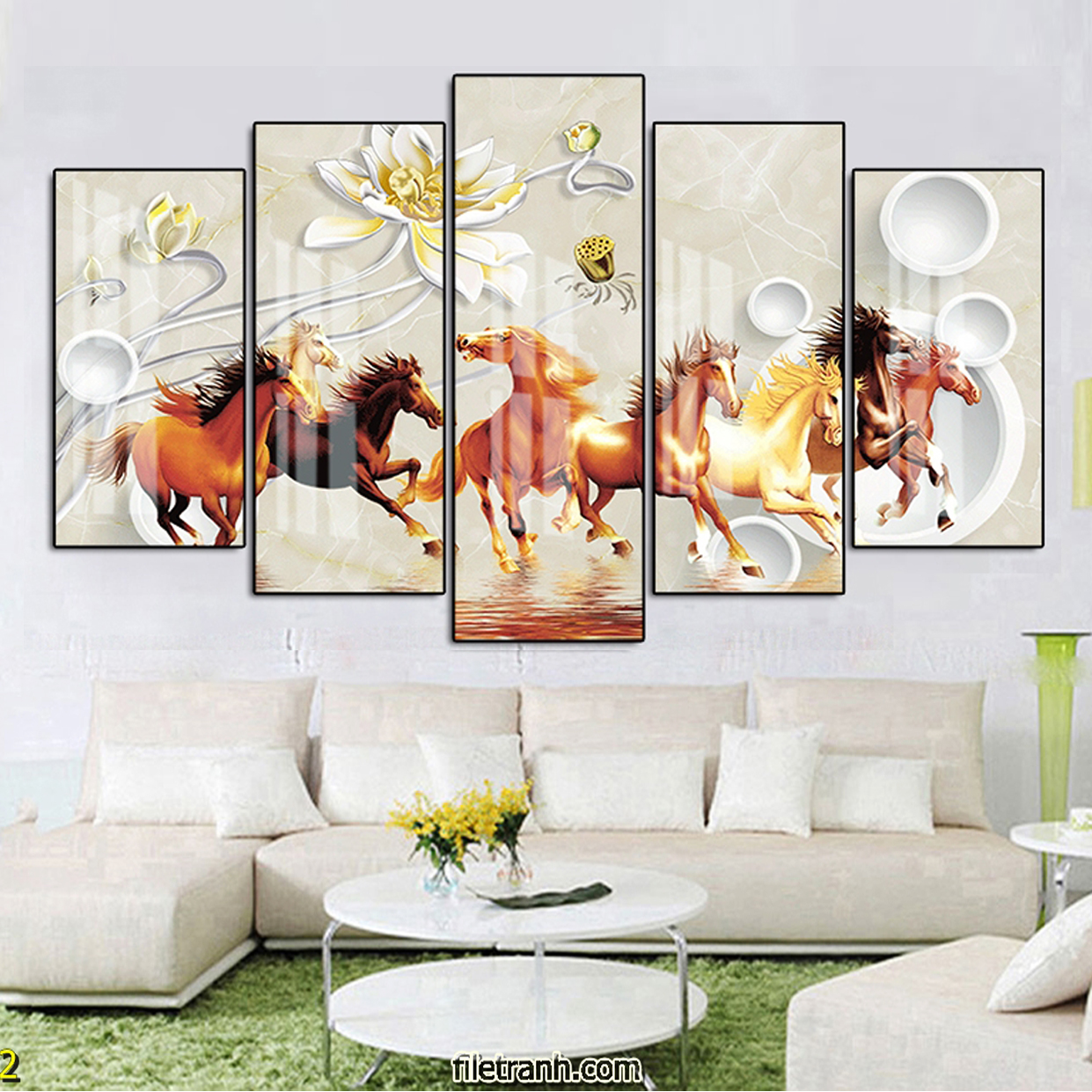 Tranh Canvas Bộ 5 Bức Cao Cấp - Tranh Mã Đáo Thành Công Treo Tường Phong Thủy