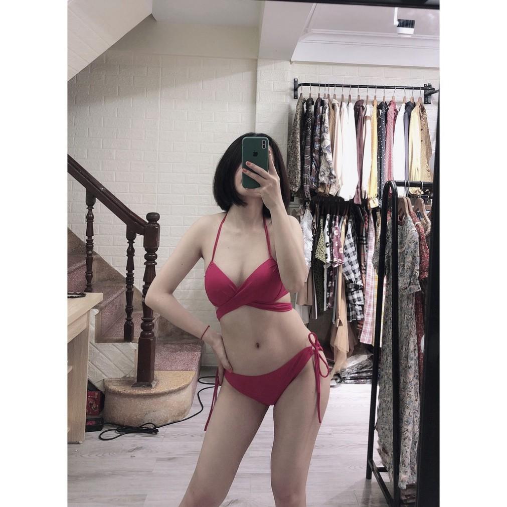 freeship Bikini hai mảnh hồng cạp thấp có gọng sexy ( Ảnh chụp thật 100%)