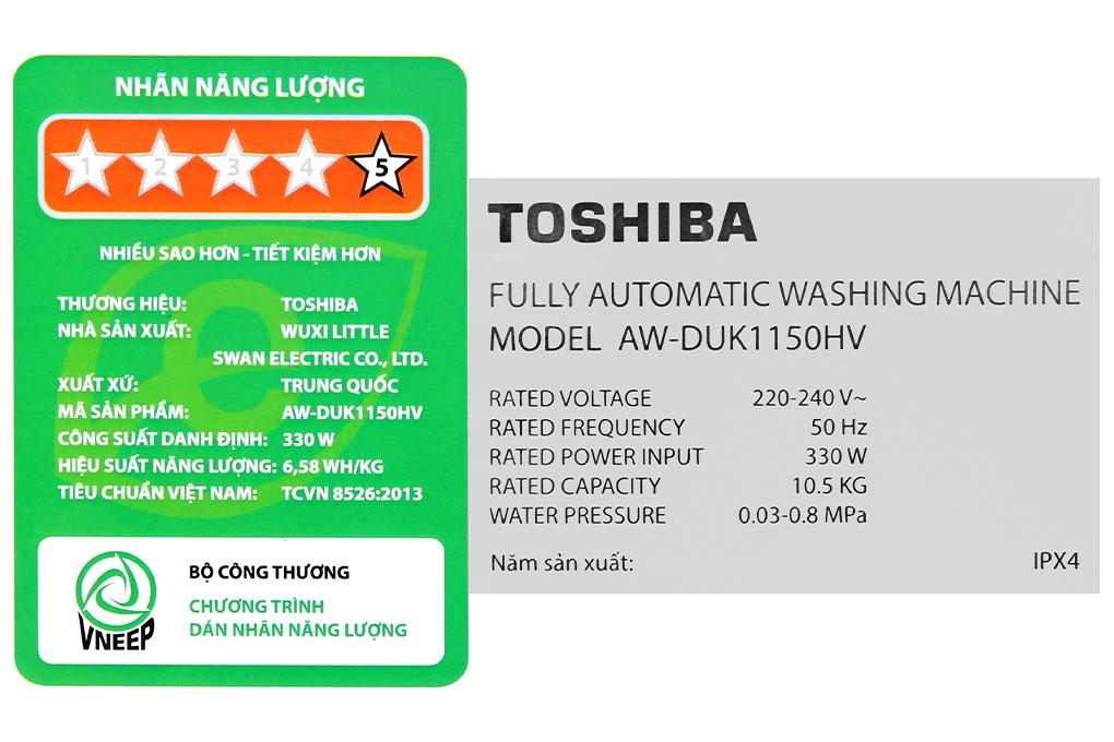 Máy giặt Toshiba Inverter 10,5 kg AW-DUK1150HV(MG) - Hàng chính hãng - Giao hàng toàn quốc