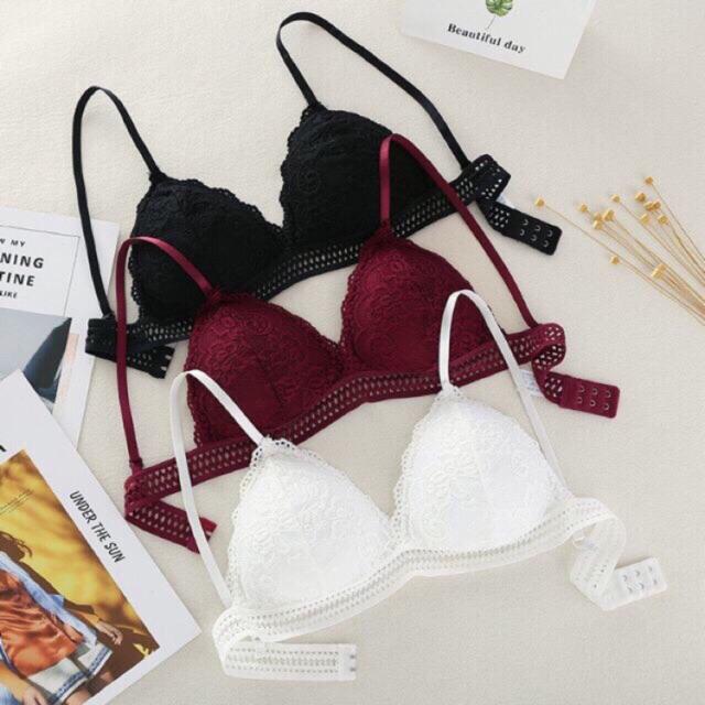 Áo bra phối ren mỏng Bra Hở Lưng Chất Cotton Thun Gân Áo Bra Freesize Không Gọng Cài Sau Hot Hit