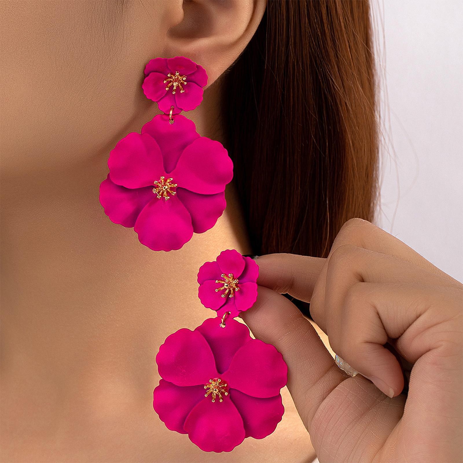 Flower Dangle Earrings Drop Earrings Matte Bohemian Chic Metal Stud Earrings Floral Petal Earrings for Engagement Women Girls