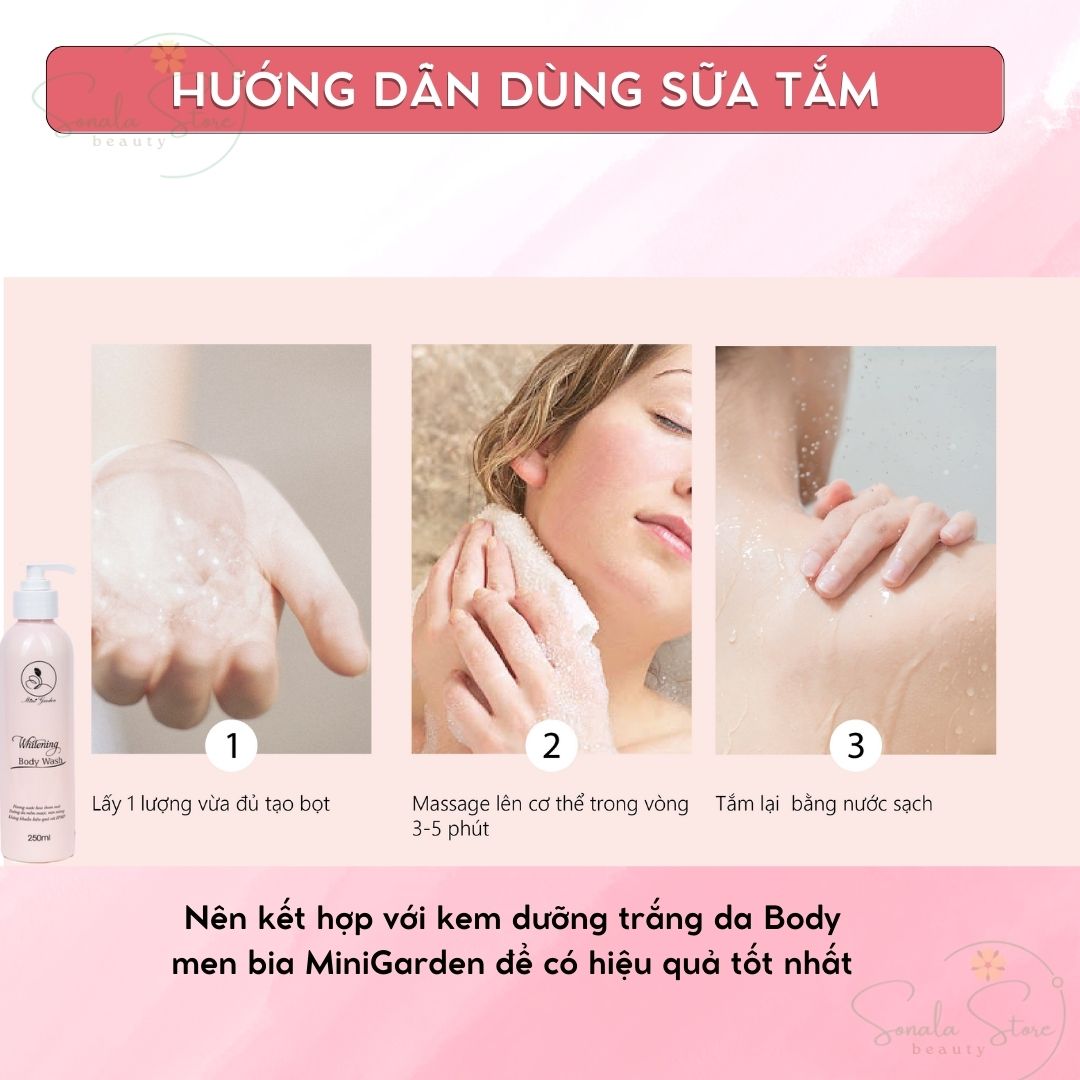 Sữa Tắm Trắng Men Bia Mini Garden Whitening Body Wash 250ml - Tặng kem body men bia MiniGarden 35ml