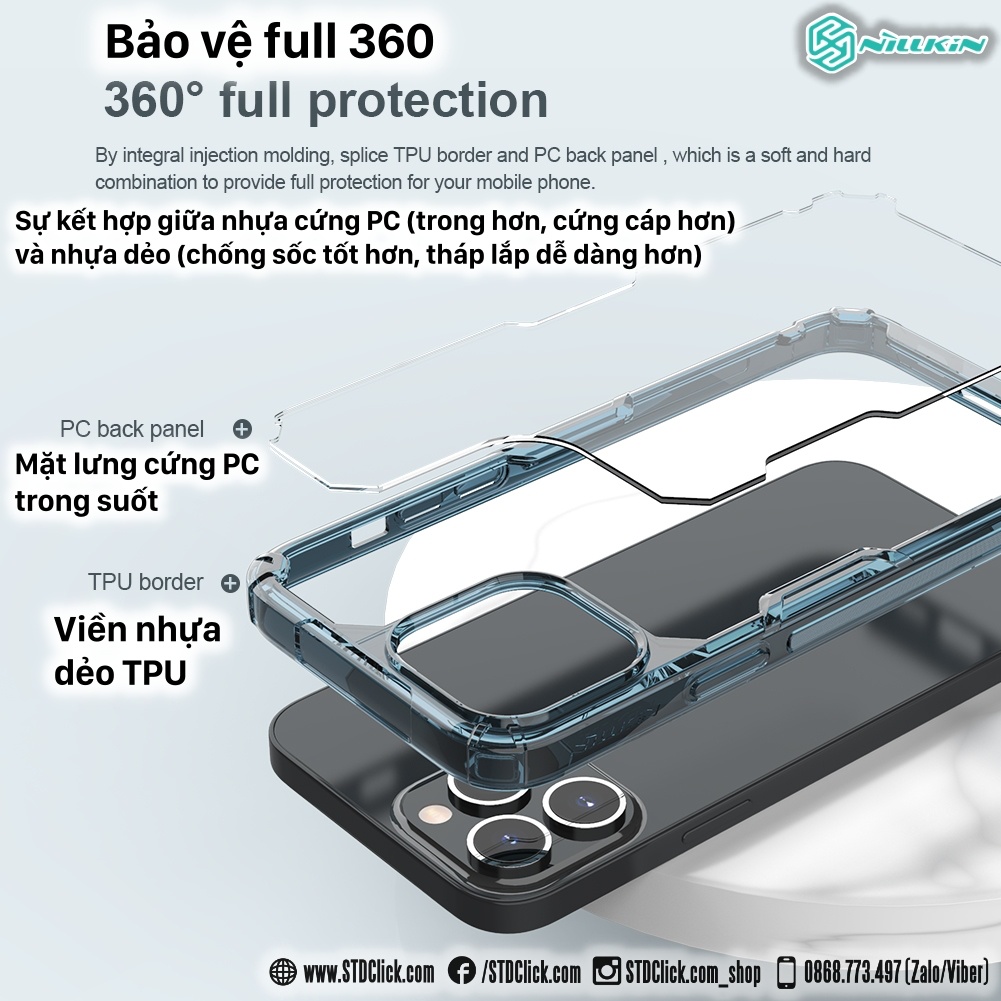 ỐP LƯNG DÀNH CHO ĐIỆN THOẠI IPHONE 14 PRO NILLKIN NATURE TPU PRO LƯNG KÍNH PC TRONG VIỀN DẺO