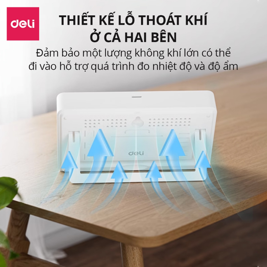 Nhiệt ẩm kế, nhiệt kế phòng Deli đồng hồ xem giờ có báo thức đo nhiệt độ phòng, độ ẩm phòng ngủ cho bé chính xác