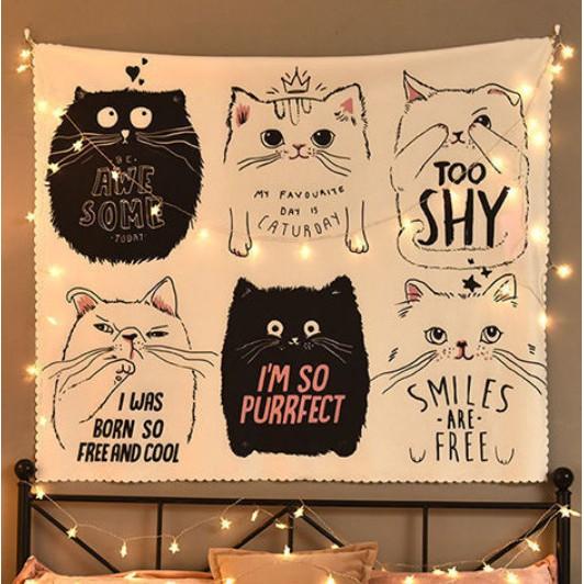 Tranh vải hình 6 chú mèo trang trí phòng siêu cute có Tặng thêm Đèn nháy và móc treo siêu hời