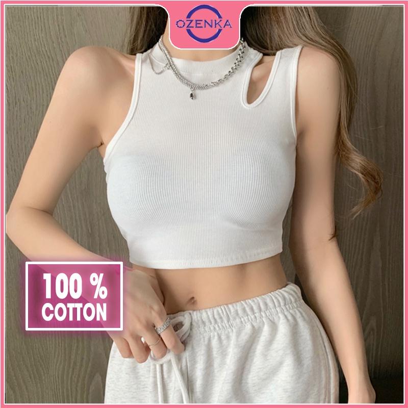 Áo croptop sát nách sẻ vai nữ, áo balo kiểu nữ không tay ôm body sang chảnh thun gân 100% cotton đen trắng đẹp