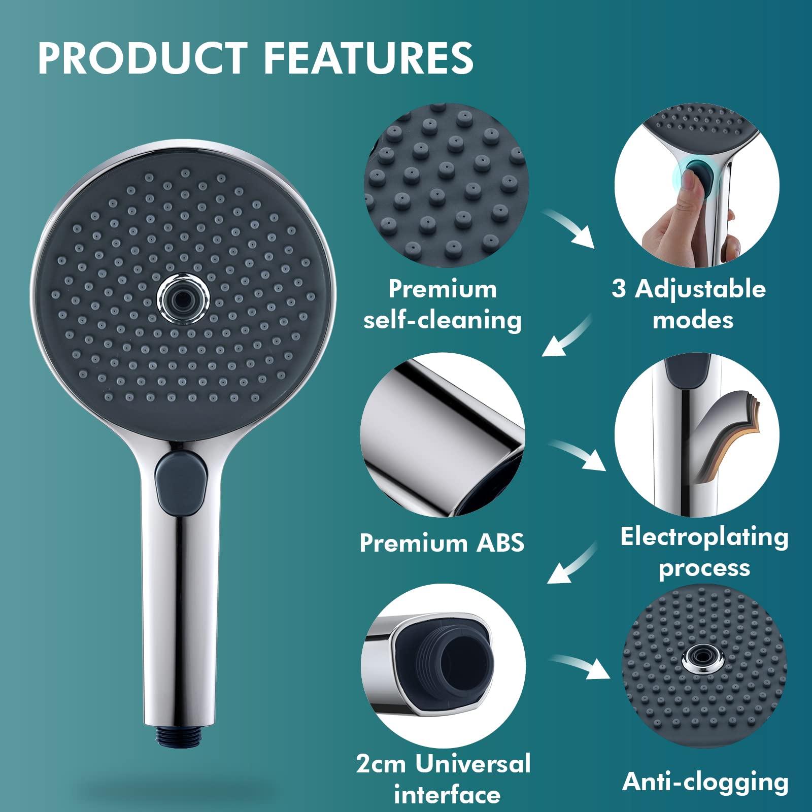 Đầu vòi hoa sen, vòi hoa sen 3 loại máy bay phản lực với áp suất cao, đầu vòi hoa sen tiết kiệm nước, bề mặt được mạ crôm