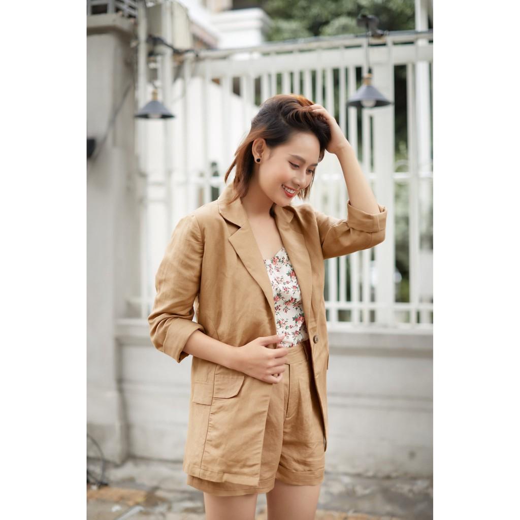 (Có bán rời) Set Vest, BLAZER nữ LINEN cao cấp - Màu KAKI