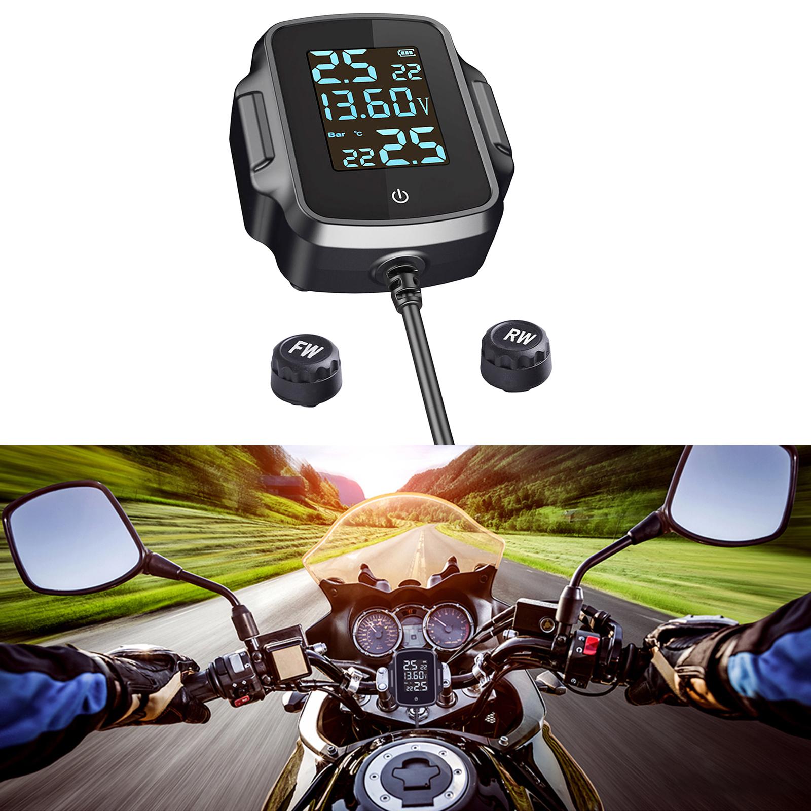 Motorcycle TPMS Tire Pressure Monitoring System Warning Gauge, Tyre Temperature Alarm System, with Voltage Detection, Dustproof