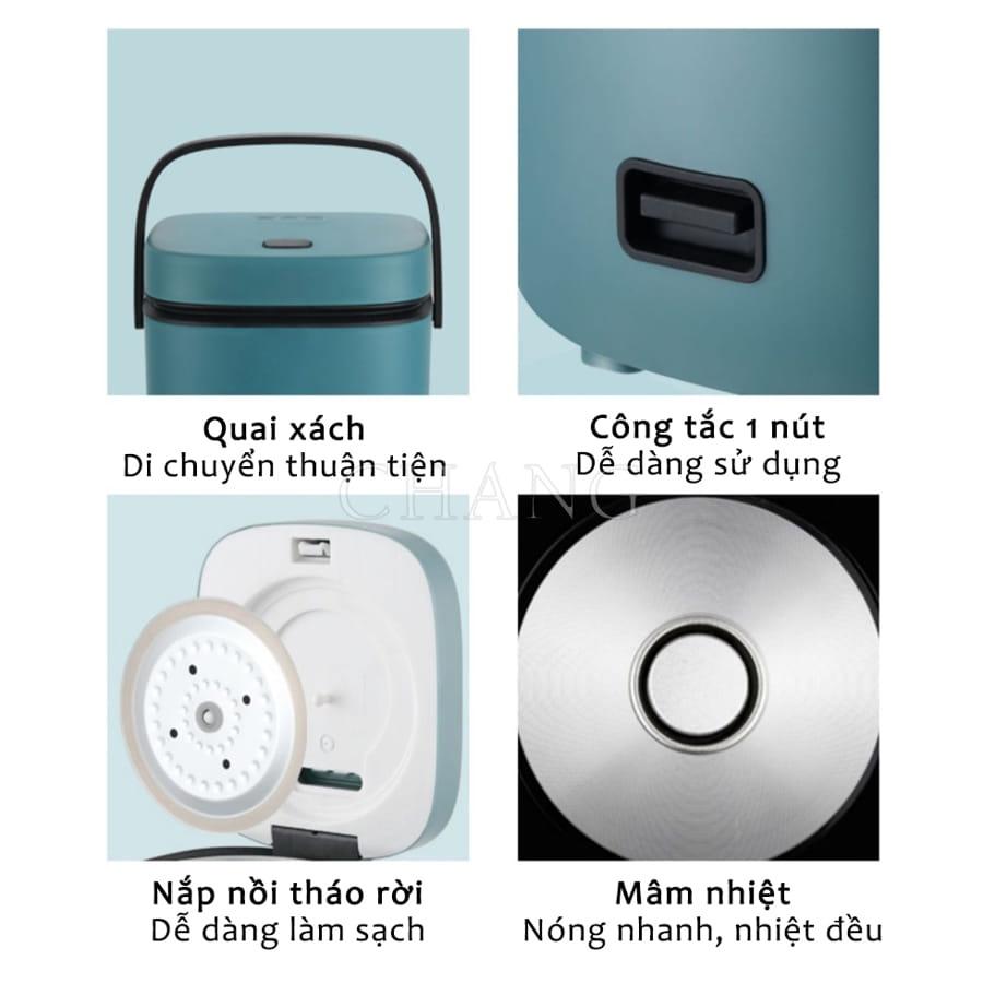 Nồi Cơm Điện Mini Đa Năng JIASHI 0,8L - Nấu Cơm, Nấu Cháo, Hầm, Hấp Luộc Cho 1 Đến 2 Người