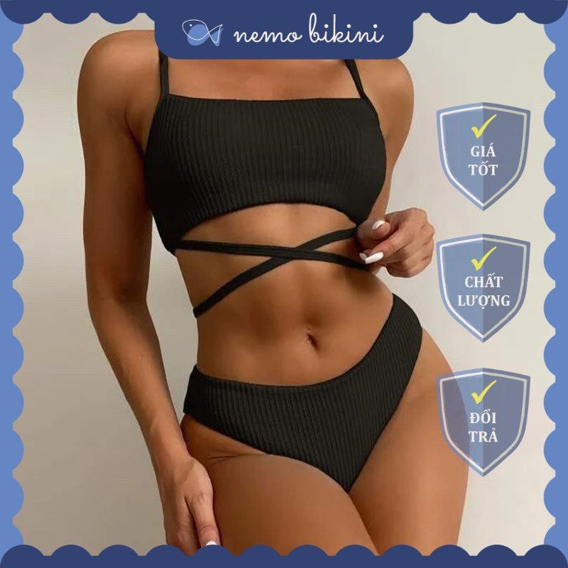 Đồ bơi nữ, bikini sexy 1 mảnh liền thân tôn dáng 2 dây buộc eo Ne