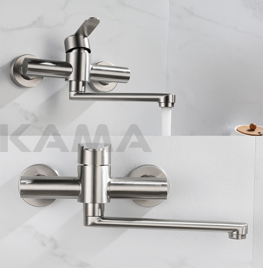 Vòi Rửa Chén Bát Gắn Tường Nóng Lạnh KAMA RC16 100% Inox 304, Vòi Nước Rửa Chén Âm Tường Chính Hãng Không Chì, Không Gỉ sét.