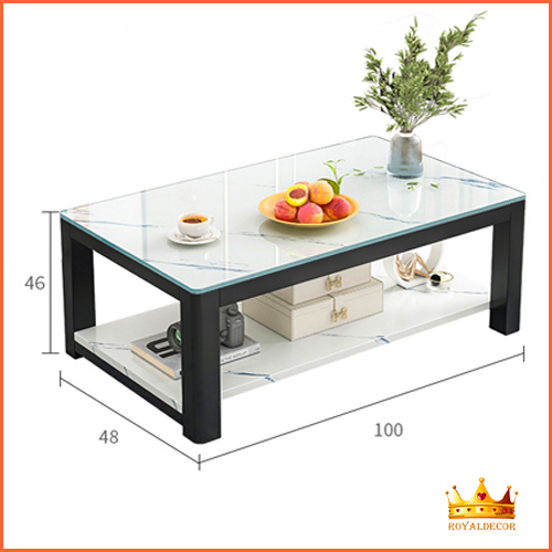 Bàn Trà Gỗ Vân Đá Cẩm Thạch ROYALDECORHN Lắp Ráp Dễ Dàng - Bàn Sofa Kiểu Nhật 2 Tầng Chắc Chắn - Nội Thất Phòng Khách