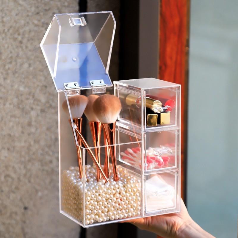 Hộp đựng cọ trang điểm kèm 3 ngăn đựng son cao cấp