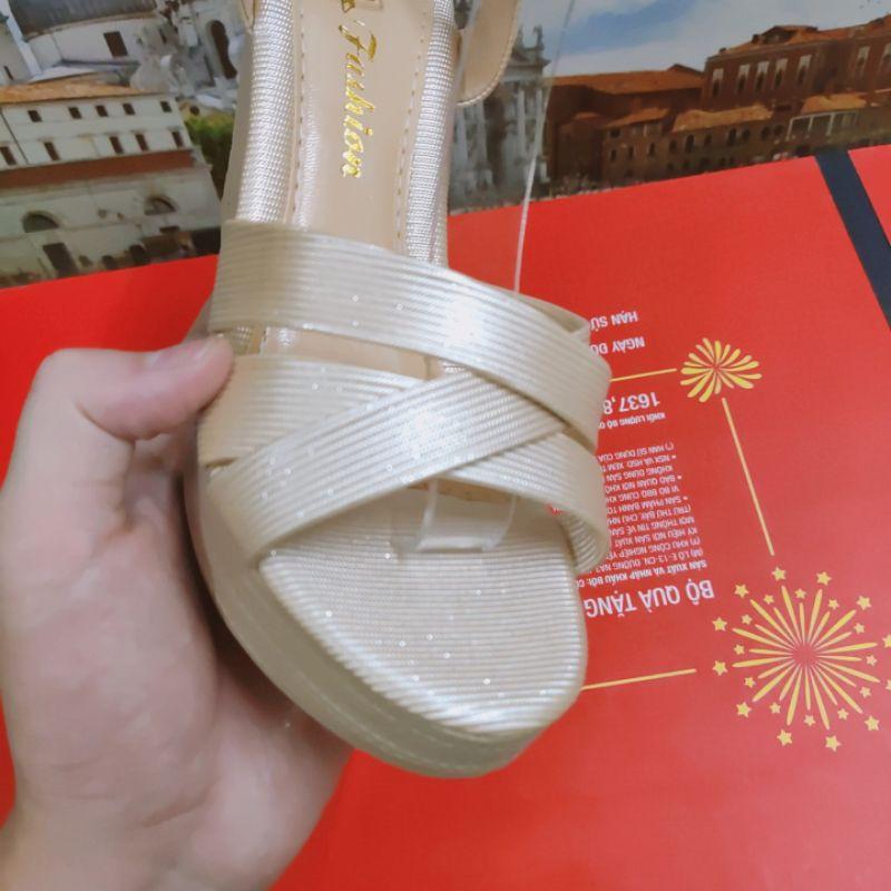 (ảnh thật | video) Sandal xuồng quai 3 dây đan ánh kim đế đúc 9 phân