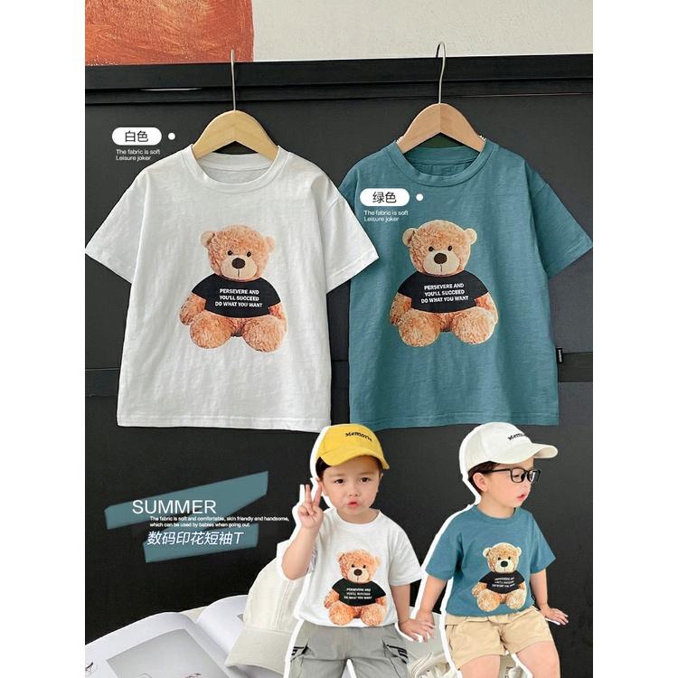 Áo Phông Hè Cộc Tay In Chú Gấu Bông Cho Bé Trai Bé Gái Mặc Đều Xinh Chất Cotton Cực Mát Cho bé từ 8-20kg - SUMO KIDS