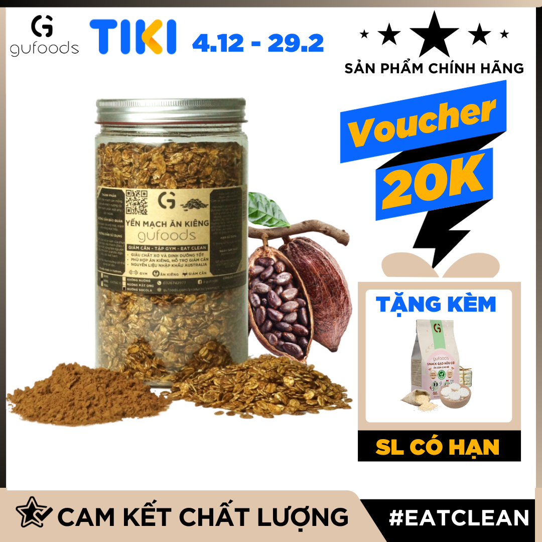 Yến mạch ăn kiêng cán mỏng GUfoods - Giàu chất xơ, Hỗ trợ giảm cân, Tập gym, Eat clean