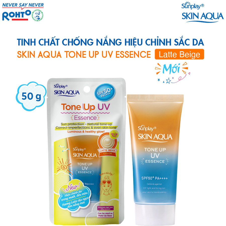 Kem chống nắng nâng tông Skin Aqua Tone up Latte Beige cho mọi tông da, dạng tinh chất Sunplay Skin Aqua Tone Up UV Essence Latte Beige SPF 50+ PA++++ 50g